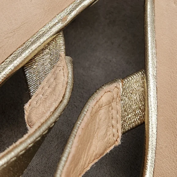 Jack Rogers Dress Mule 9 Gold Champagne Leather Cynthia Bow Kitten Heel Metallic - Picture 14 of 16